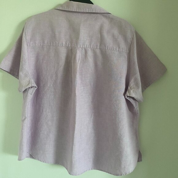COTTON GINNY PLUS Linen Cotton Blend Lilac Button-Up Shirt Top Short Sleeves - Picture 2 of 3